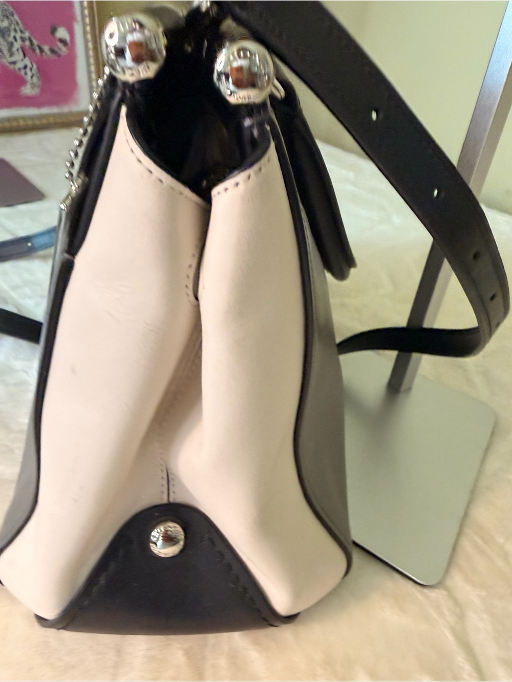 Coach Grace Colorblock Leather Satchel in Black, Gray & White - Picture 8 of 16